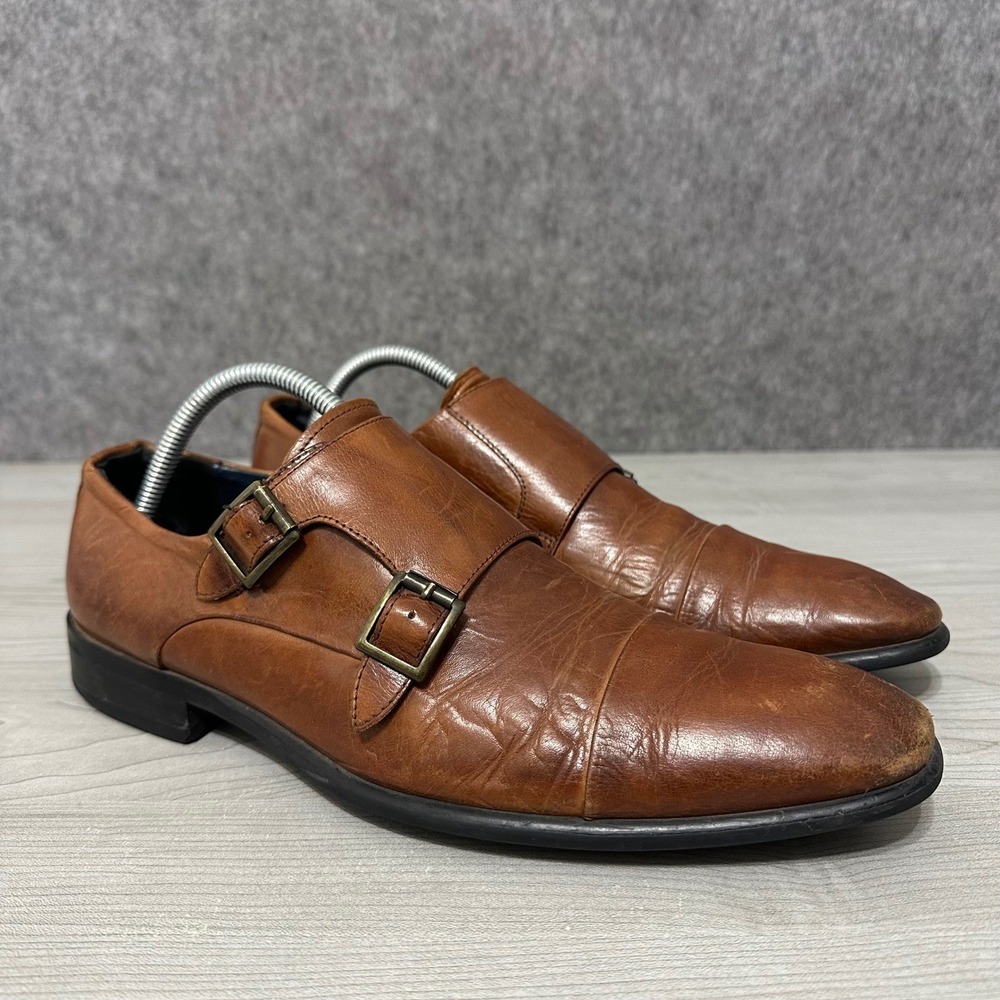 Steve Madden Bowen Mens Size 9 Brown Leather Double Monk Strap Dress Shoes